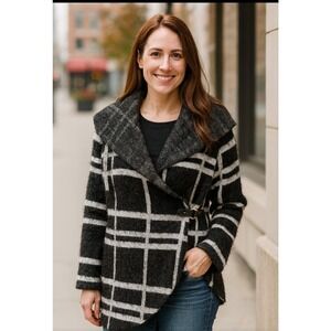 Black White L Metallic Plaid Cardigan‎ Jacket Secretary Dark Academia Dark Fairy